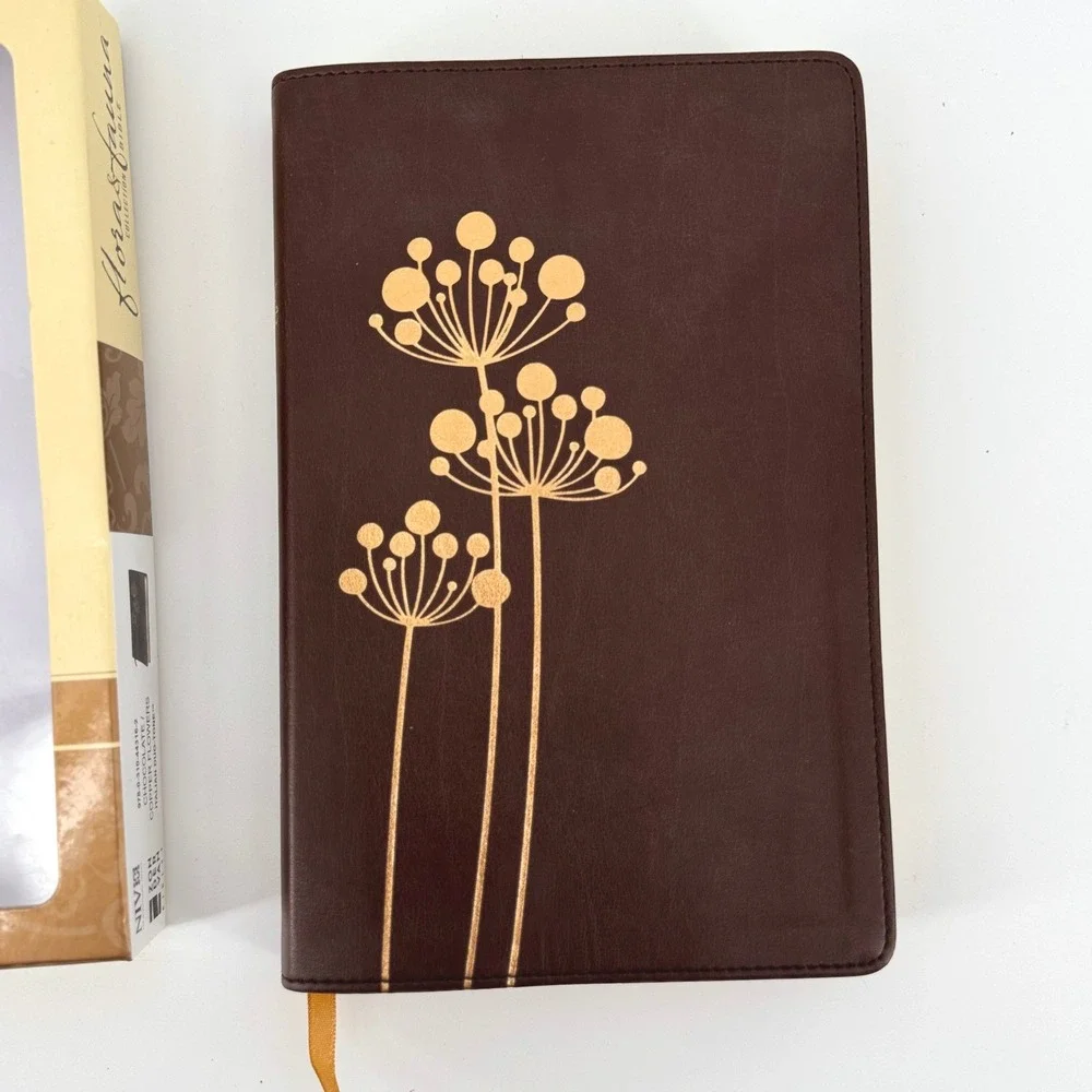Zondervan NIV Bible Chocolate Brown Copper Flowers Italian Duo-Tone Floral